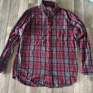 Duluth Trading Co Men’s Flannel Shirt Plaid Long Sleeve Trim Fit Red Black Sz L